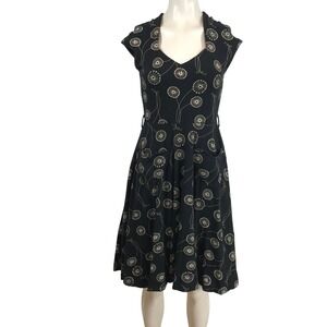 Effies Heart Black Dandelion Print Fit and Flare Dress Cap Sleeve Small